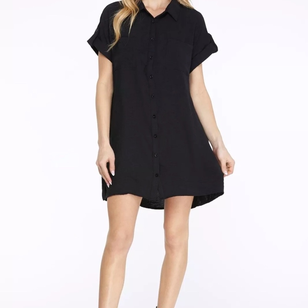 Black Button Down Shirt with Short Sleeves